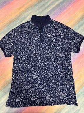 7 Diamonds Navy blue floral Polo Shirt Adolfo size 2XL